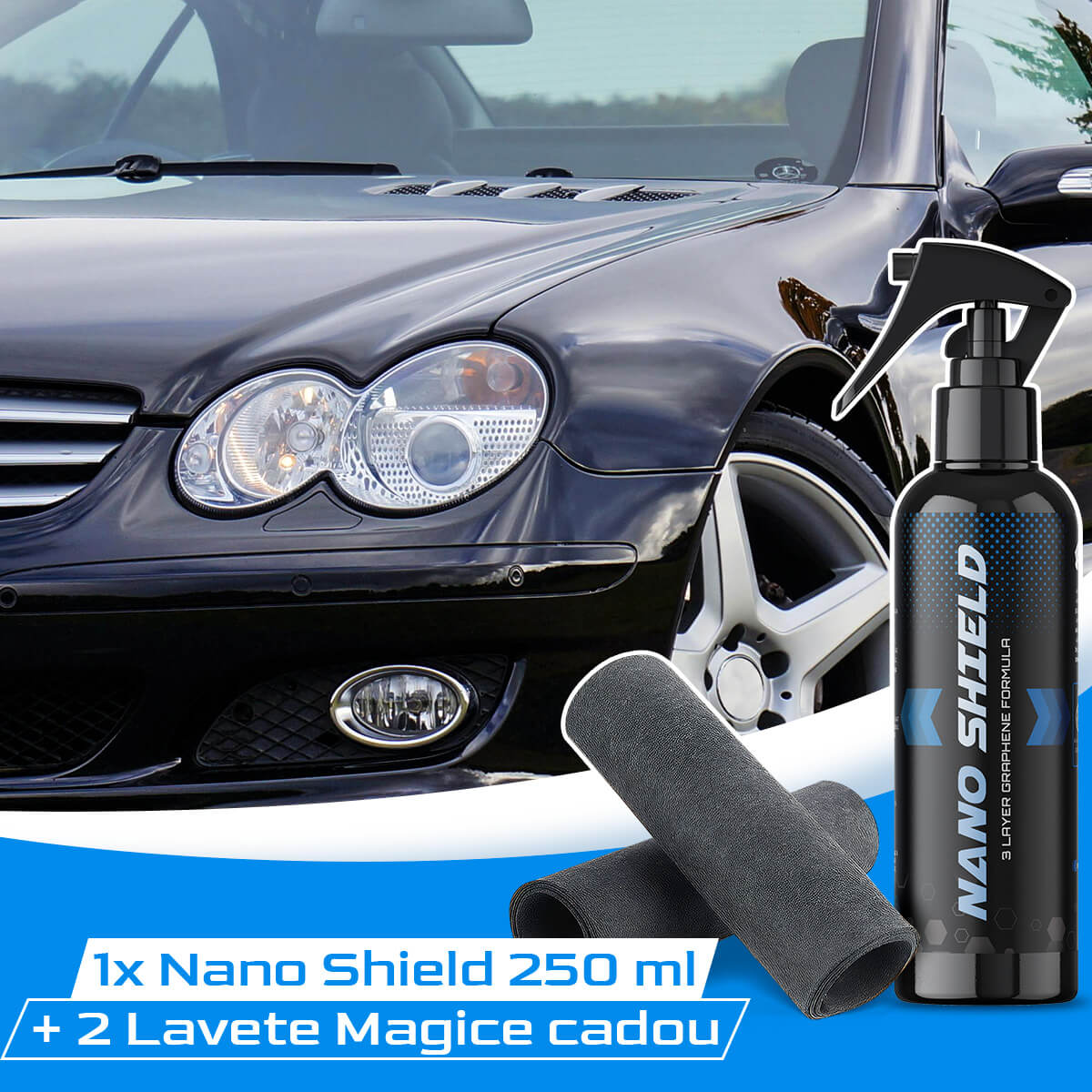 NanoShield - Spray cu Grafen, Strat Ceramic și Silicon pentru lustruirea și protejarea vopselei auto