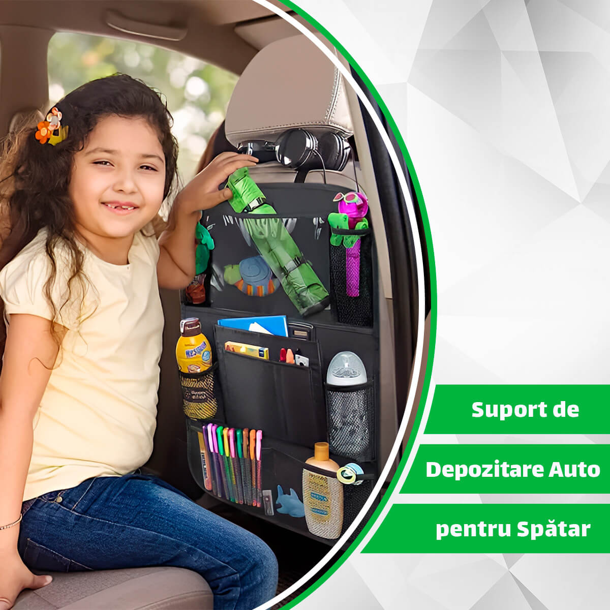 Suport de Depozitare Auto pentru Spătar – Multifuncțional, Antilovituri, Rezistent la Apă