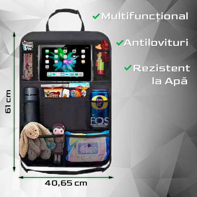 Suport de Depozitare Auto pentru Spătar – Multifuncțional, Antilovituri, Rezistent la Apă